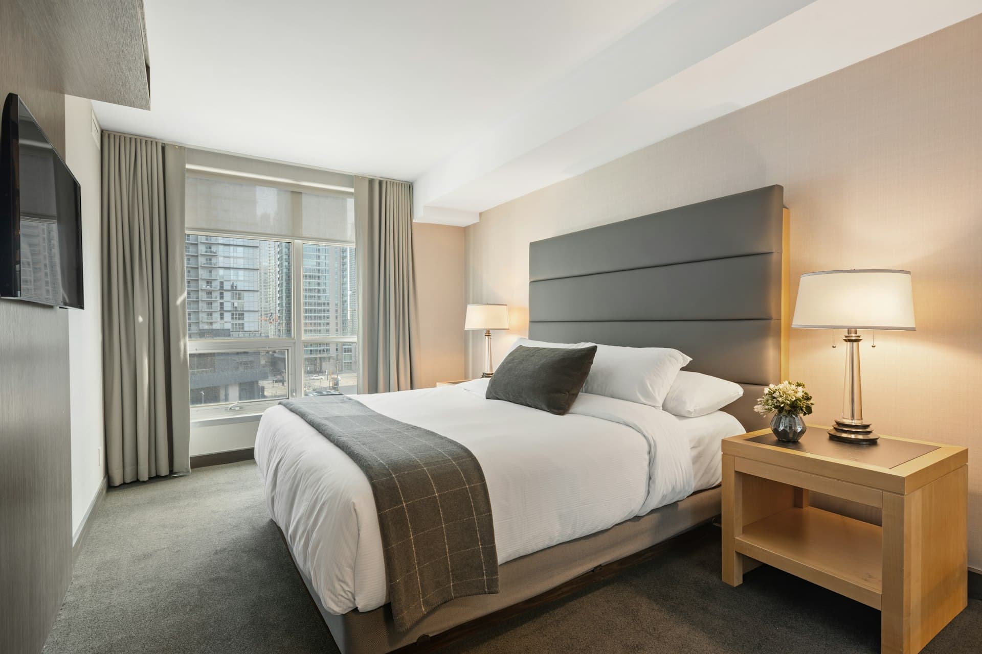 Bright bedroom with a double bed
